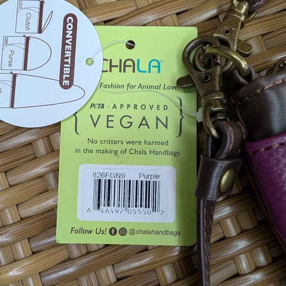 Chala Mini Faux Leather Purple Forget Me Not Crossbody Bag Clutch Wristlet NWT - Picture 5 of 13